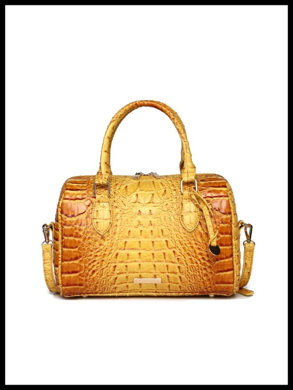 Crocodile Embossed Faux Leather Satchel Handbag with Top Handle and Crossbody